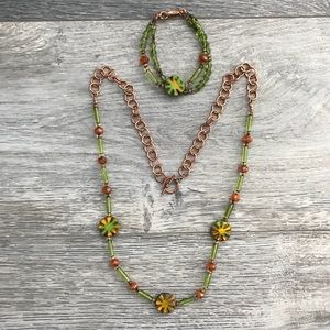 Handmade flower & glass bead necklace bracelet set